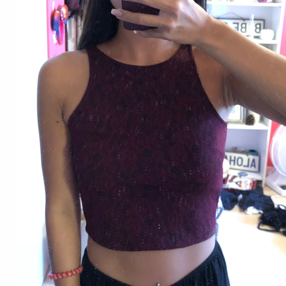Maroon lace crop top